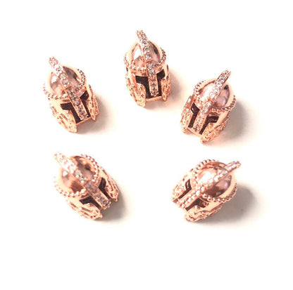 50pcs/lot Clear CZ Paved Warrior Helmet Spacers Rose Gold wholesale Charms Beads Beyond