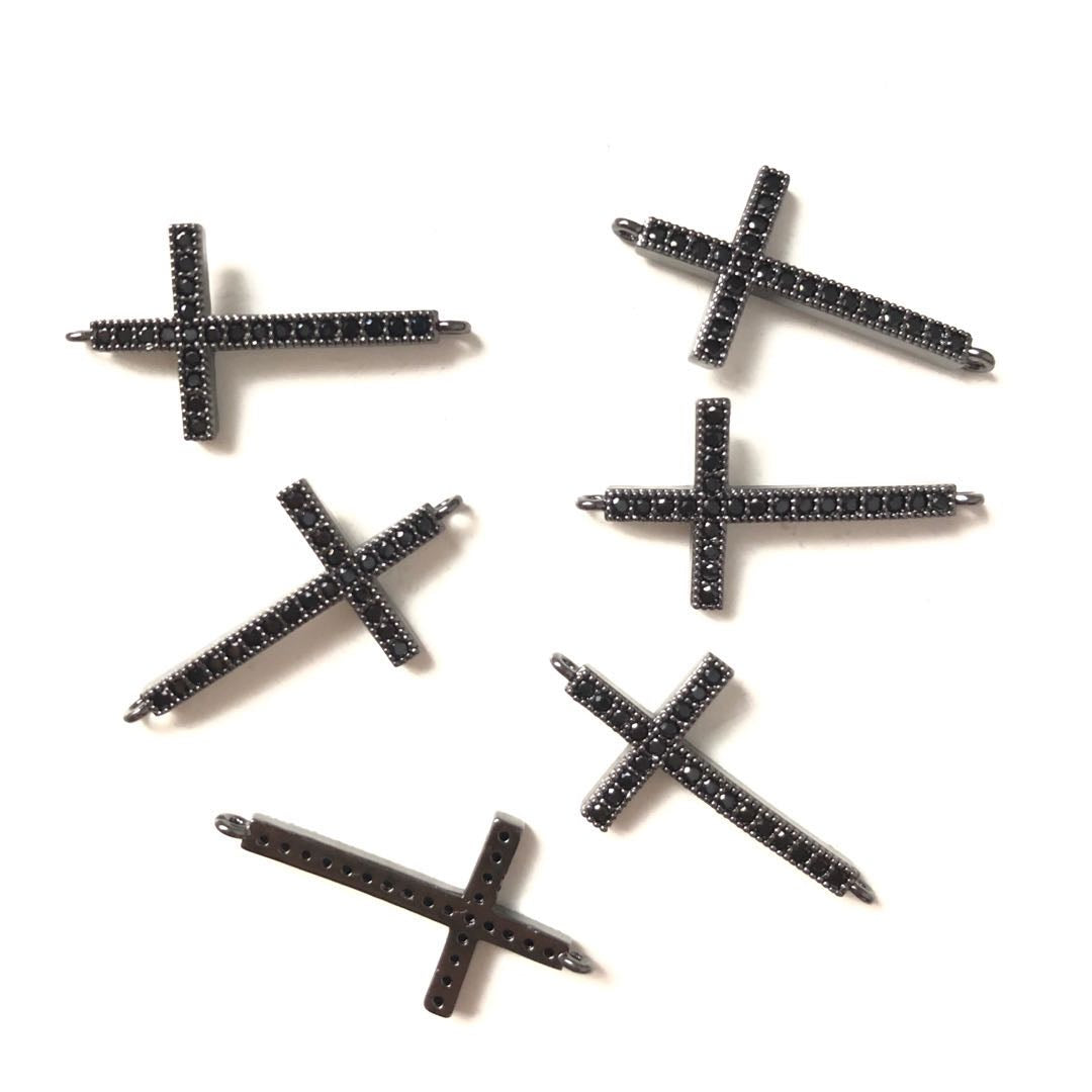 10pcs/lot 30.7*16mm CZ Paved Cross Connectors Black on Black CZ Paved Connectors Cross Charms Beads Beyond