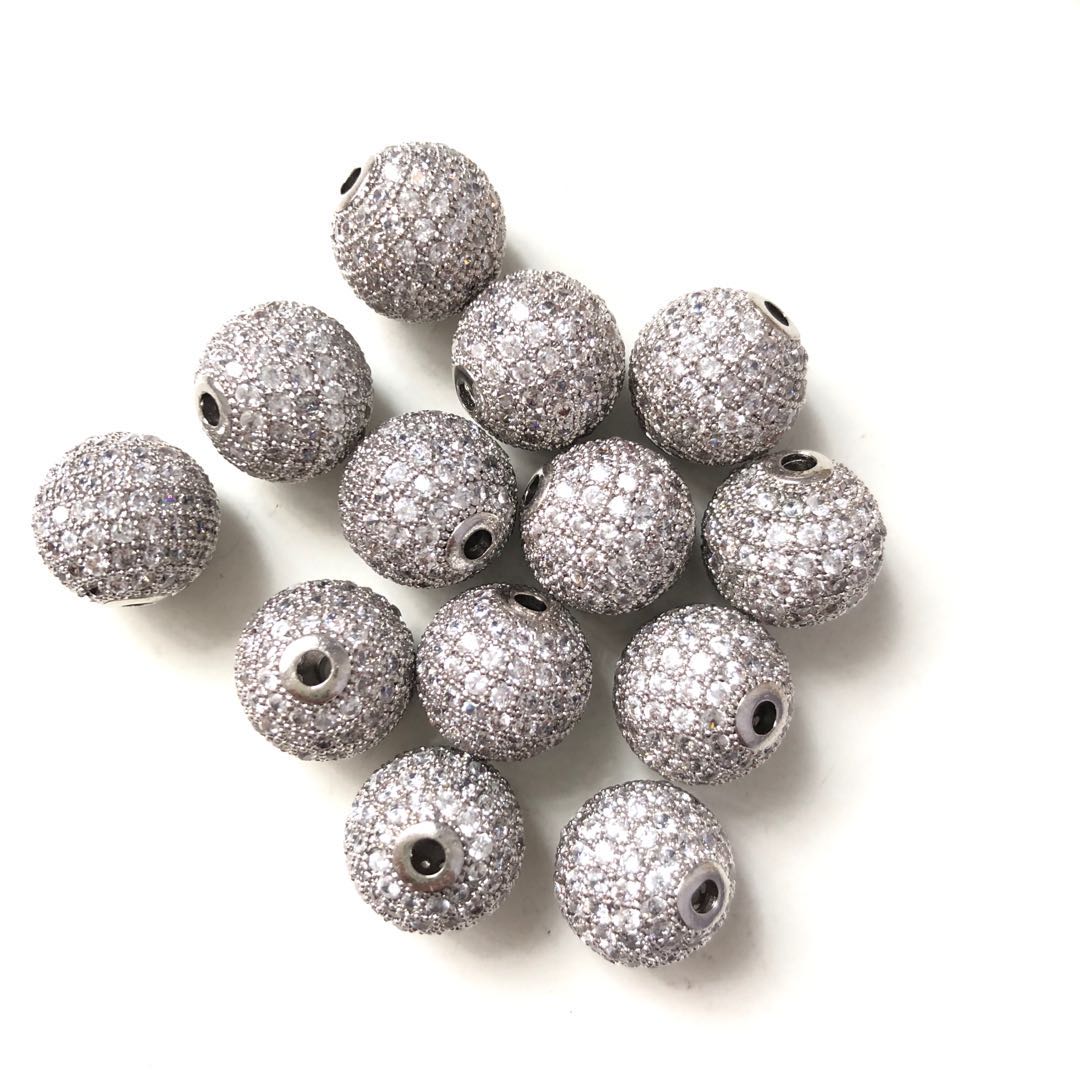 50pcs/lot 12mm Clear CZ Paved Ball Spacers Silver Wholesale 12mm Beads Charms Beads Beyond