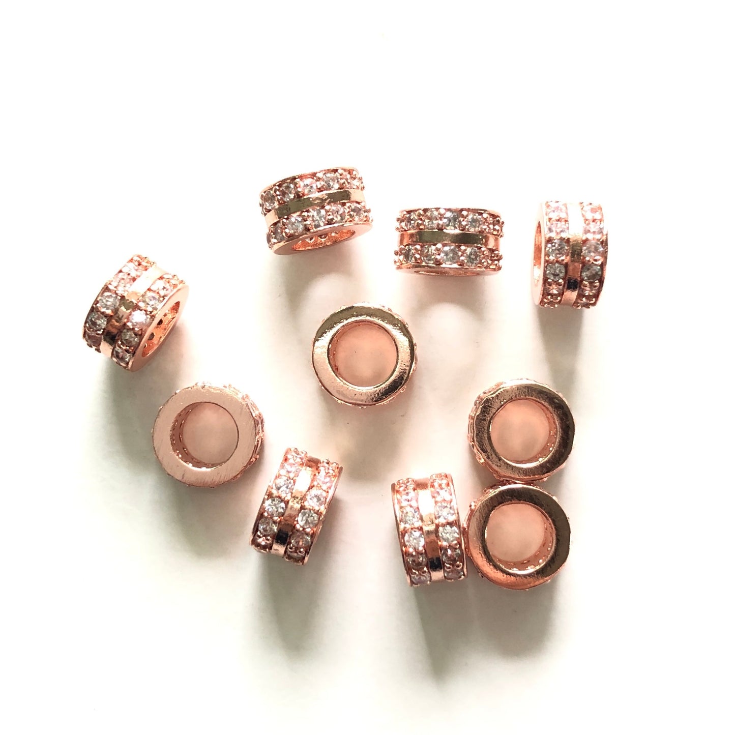 20pcs/lot 8.5*5.2mm Clear CZ Paved Wheel Rondelle Spacers Rose Gold CZ Paved Spacers Rondelle Beads Charms Beads Beyond