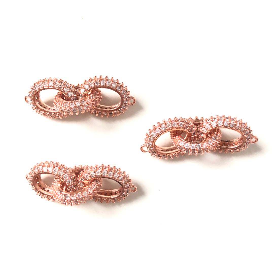 5pcs-10pcslot 31.5*12mm CZ Paved 3-Circle Chain Connectors Rose Gold CZ Paved Connectors Chain Charms Beads Beyond