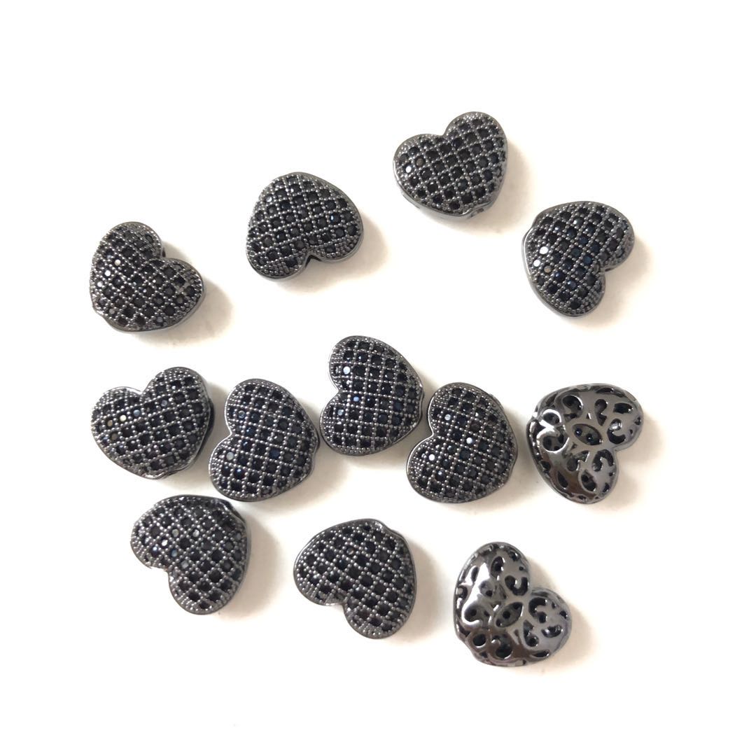 20pcs/lot 11*9mm CZ Paved Heart Centerpiece Spacers Black in Black CZ Paved Spacers Heart Spacers Charms Beads Beyond