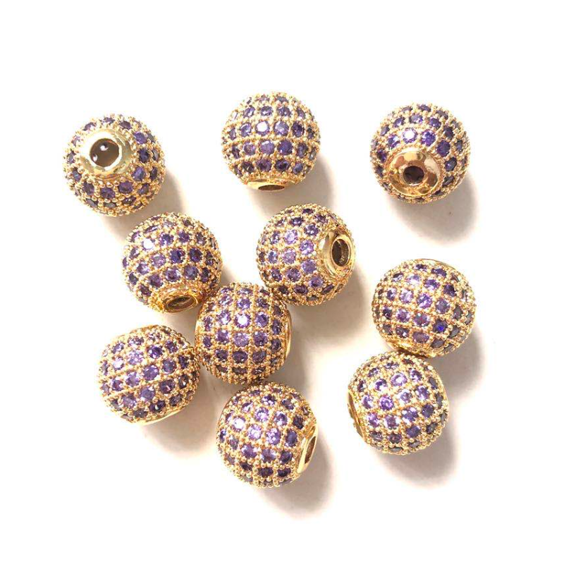 10pcs/lot 10mm Purple CZ Paved Ball Spacers Gold CZ Paved Spacers 10mm Beads Ball Beads Colorful Zirconia Charms Beads Beyond