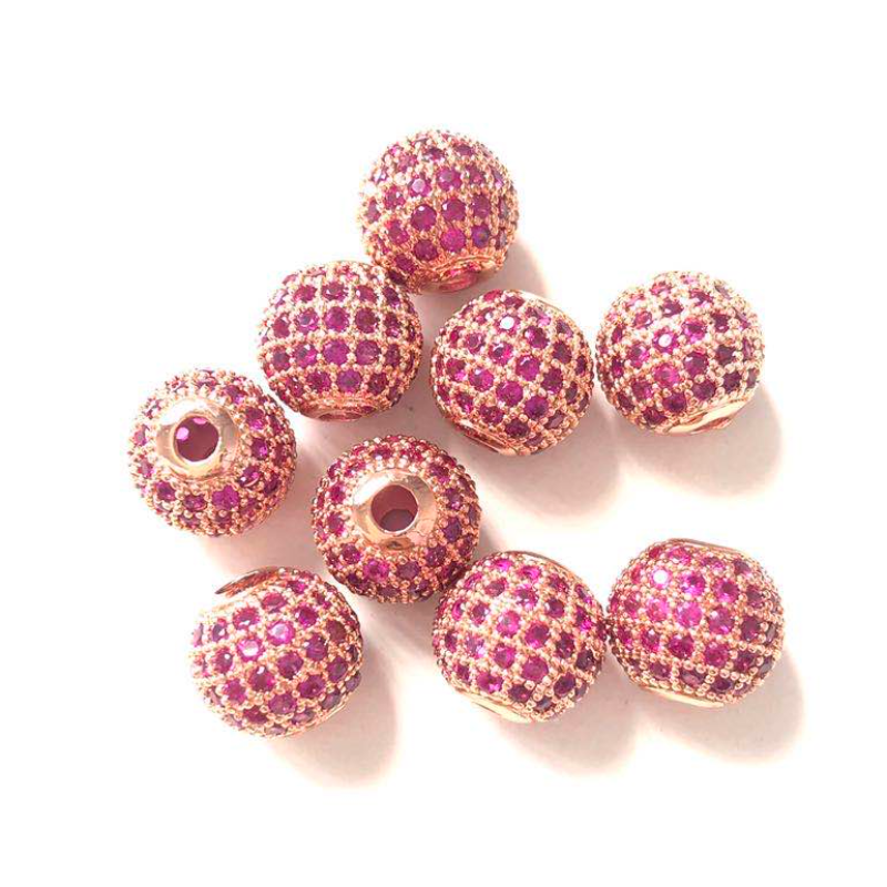 10pcs/lot 10mm Fuchsia CZ Paved Ball Spacers Rose Gold CZ Paved Spacers 10mm Beads Ball Beads Colorful Zirconia Charms Beads Beyond