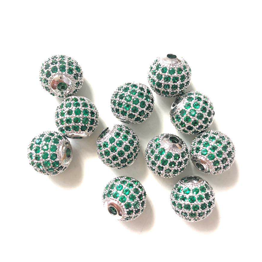 10pcs/lot 10mm Green CZ Paved Ball Spacers Silver CZ Paved Spacers 10mm Beads Ball Beads Colorful Zirconia Charms Beads Beyond