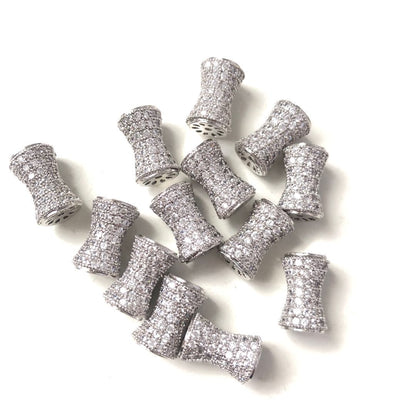 10-20pcs/lot 13.6*9.5mm CZ Paved Hourglass Spacers Silver CZ Paved Spacers Hourglass Beads Charms Beads Beyond