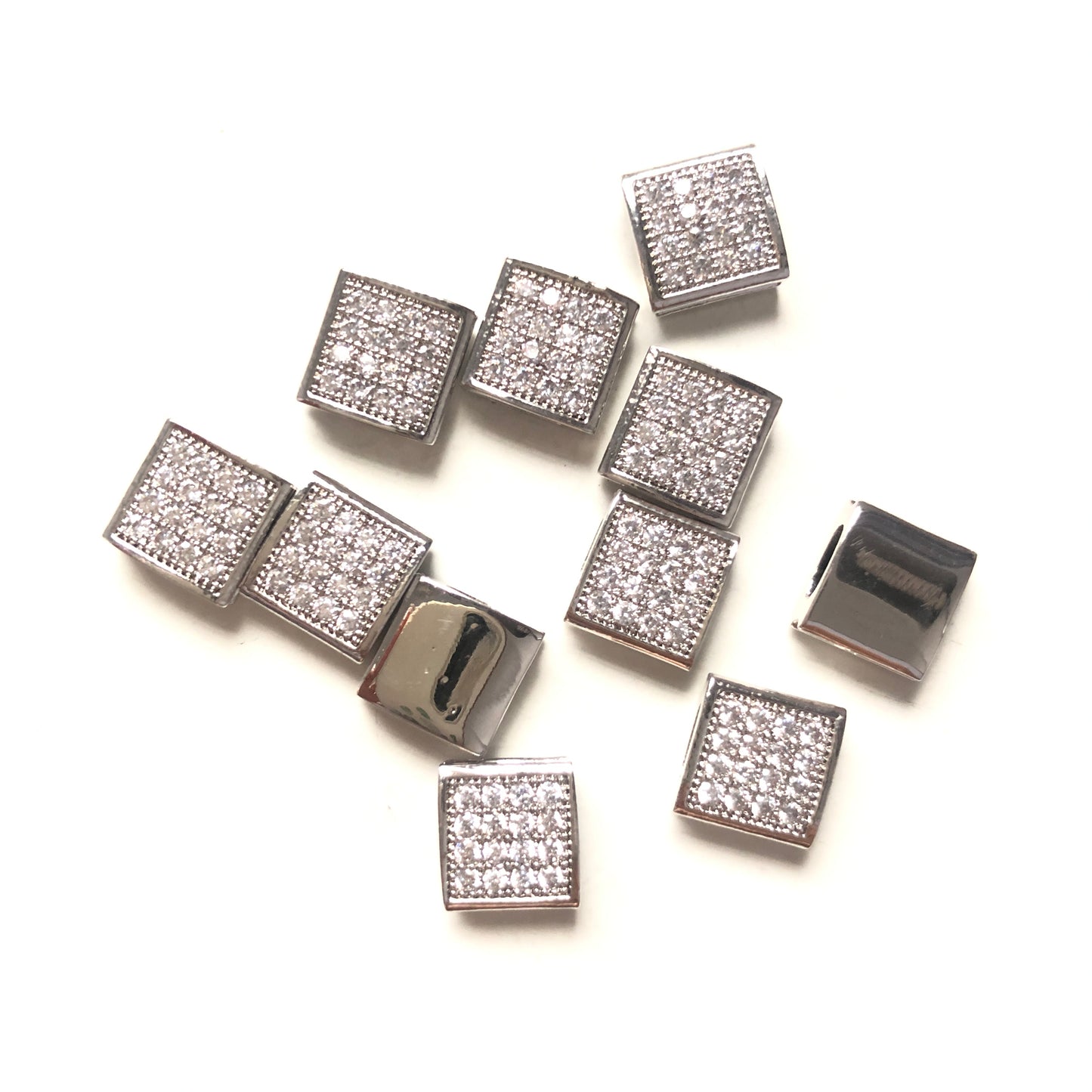 20pcs/lot 8.6*8.6mm CZ Paved Square Rondelle Spacers Silver CZ Paved Spacers Rondelle Beads Charms Beads Beyond