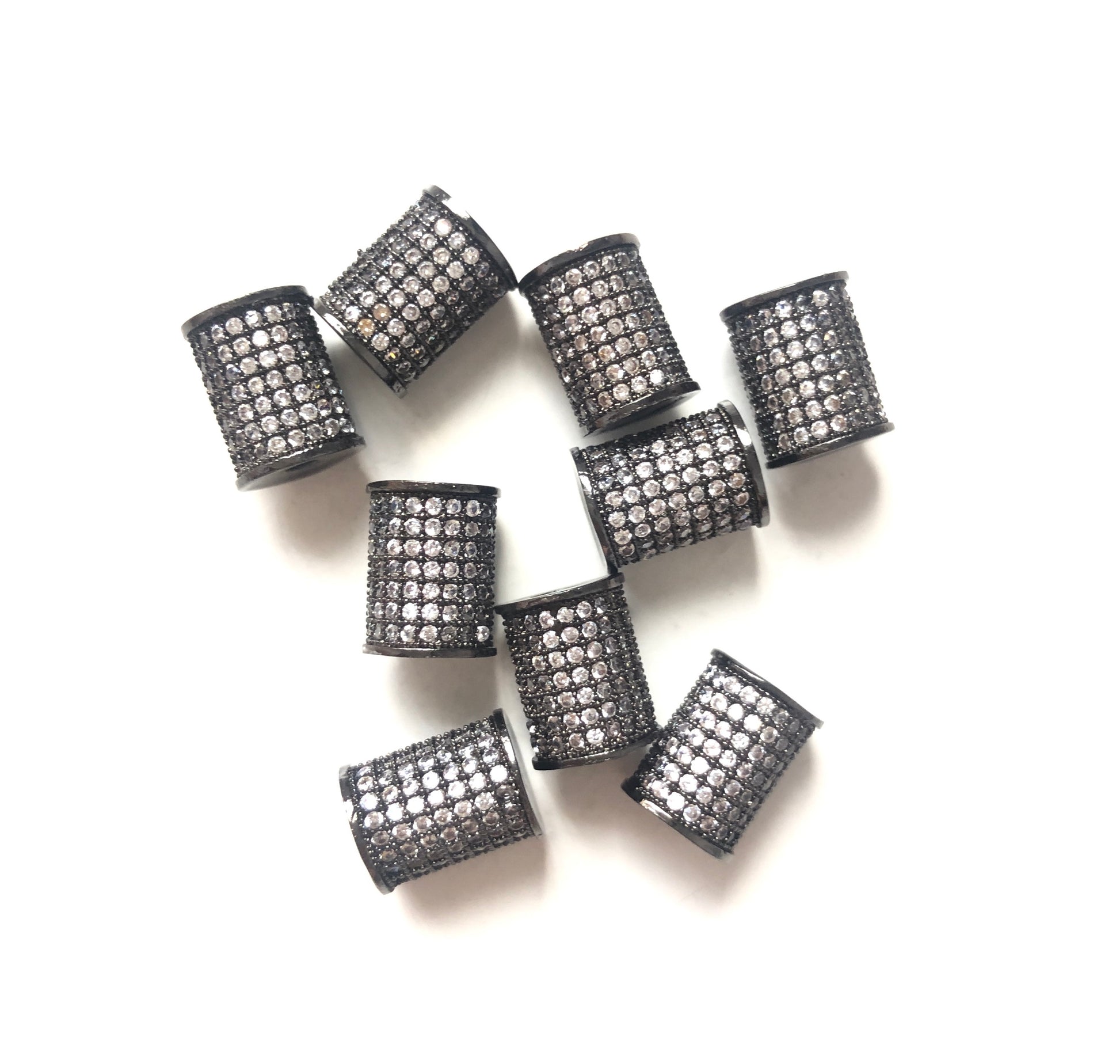 10pcs/lot 10*8mm CZ Paved Cylinder Rondelle Spacers Black CZ Paved Spacers Rondelle Beads Charms Beads Beyond