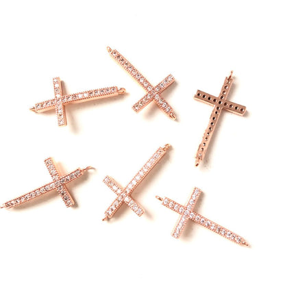 10pcs/lot 30.7*16mm CZ Paved Cross Connectors Rose Gold CZ Paved Connectors Cross Charms Beads Beyond