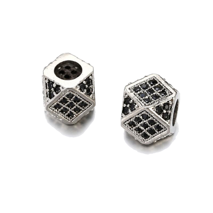 50pcs/lot Black CZ Paved Octagon Spacers Silver Wholesale Charms Beads Beyond