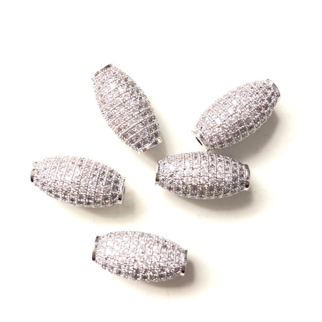 10pcs/lot 20*10mm Clear CZ Paved Oliver Centerpiece Spacers Silver CZ Paved Spacers Oval Spacers Charms Beads Beyond