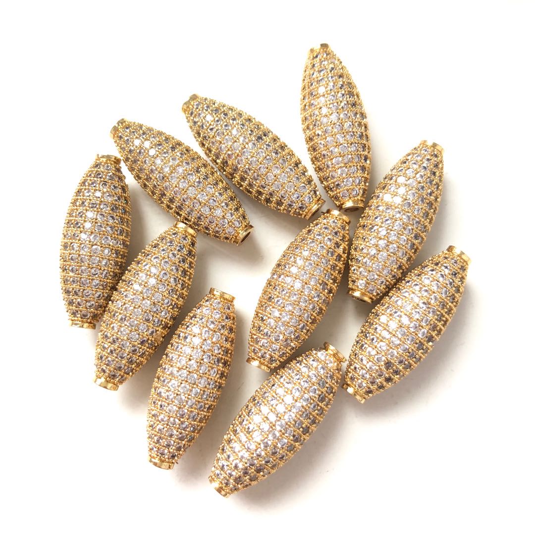 10pcs/lot 28*11mm CZ Paved Oliver Centerpiece Spacers Gold CZ Paved Spacers Oval Spacers Charms Beads Beyond