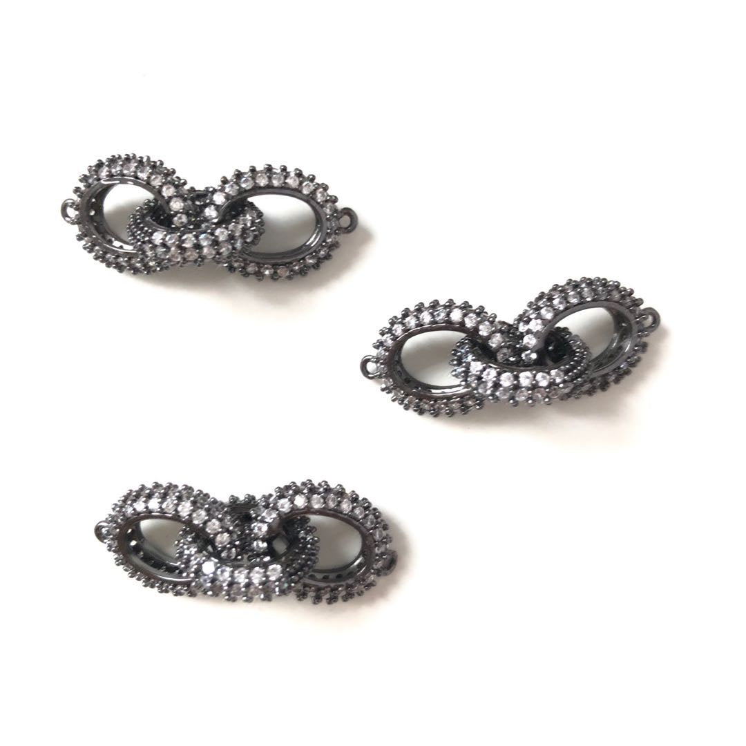 5pcs-10pcslot 31.5*12mm CZ Paved 3-Circle Chain Connectors Black CZ Paved Connectors Chain Charms Beads Beyond