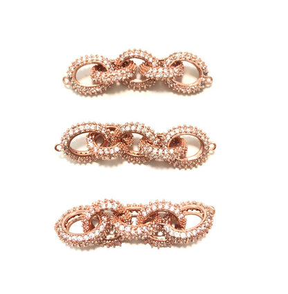 5-10pcs/lot 45*12mm CZ Paved 5-Circle Chain Connectors Rose Gold CZ Paved Connectors Chain Charms Beads Beyond