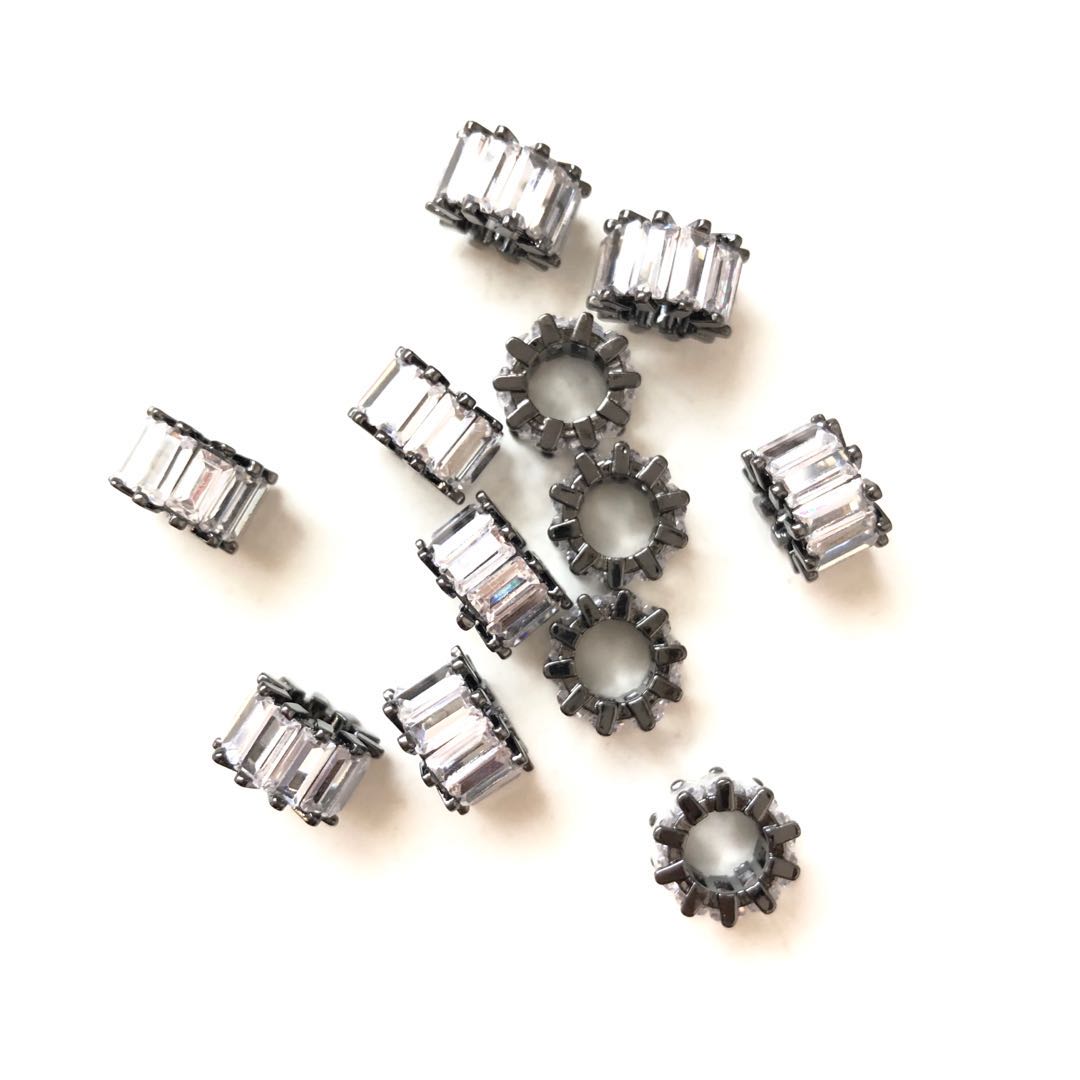 10pcs/lot 9.5*6.4mm Clear CZ Paved Big Hole Spacers Black CZ Paved Spacers Big Hole Beads New Spacers Arrivals Charms Beads Beyond
