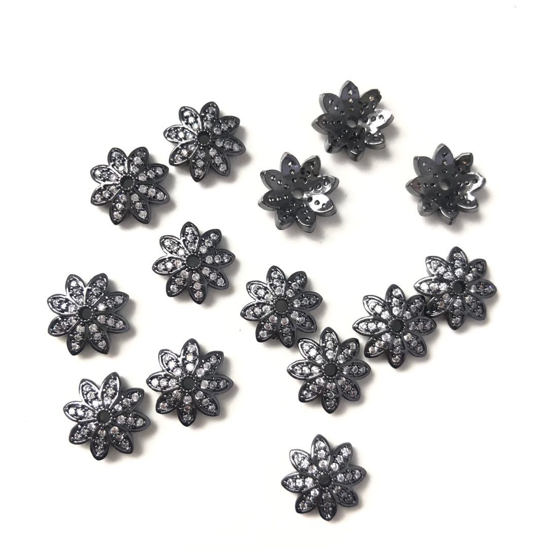 20pcs/lot 10.9mm CZ Paved Beads Caps Flower Spacers Black CZ Paved Spacers Beads Caps Charms Beads Beyond