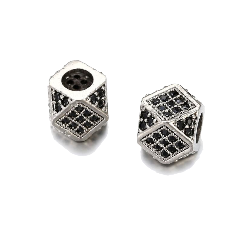 20pcs/lot Black CZ Paved Octagon Rondelle Spacers Silver CZ Paved Spacers Rondelle Beads Charms Beads Beyond