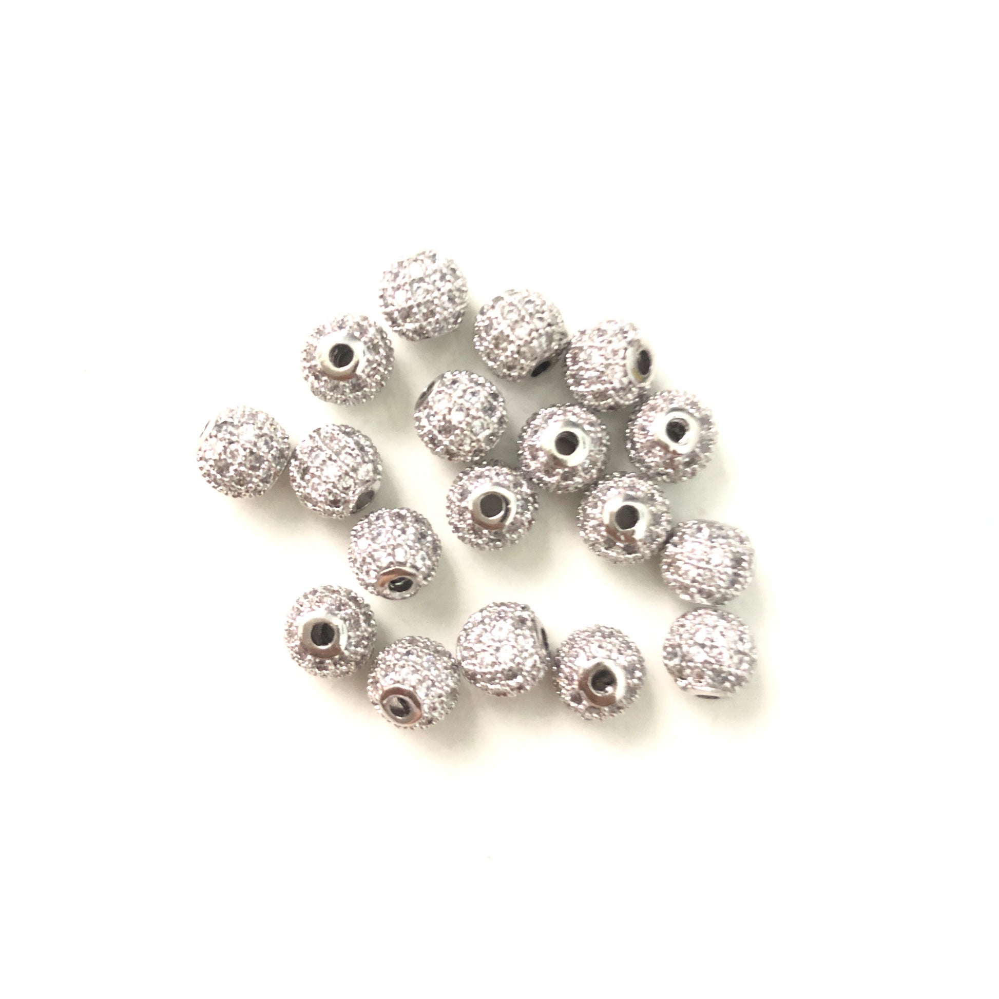 20pcs/lot 6mm Clear CZ Paved Ball Spacers Silver CZ Paved Spacers 6mm Beads Ball Beads Charms Beads Beyond