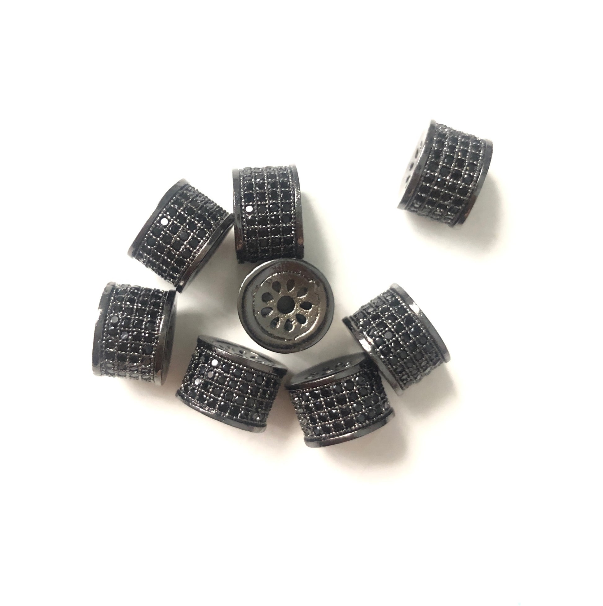 10pcs/lot 9.5*6.5mm CZ Paved Cylinder Rondelle Spacers Black on Black CZ Paved Spacers Rondelle Beads Charms Beads Beyond