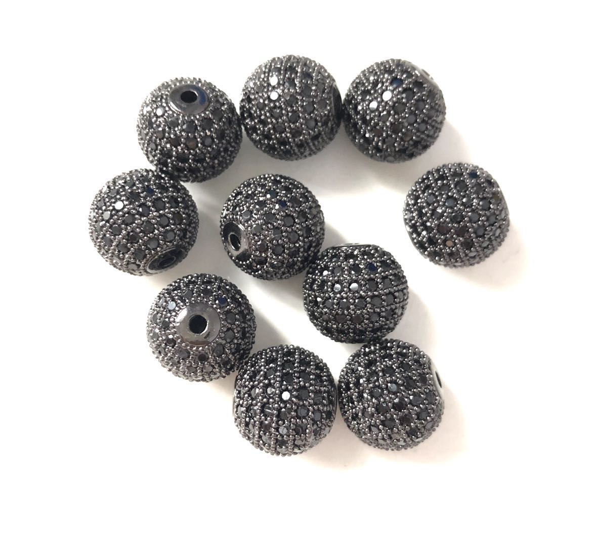 50pcs/lot 12mm Black CZ Paved Ball Spacers Black Wholesale 12mm Beads Charms Beads Beyond