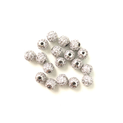 50pcs/lot 6mm CZ Paved Ball Spacers Silver Wholesale Charms Beads Beyond