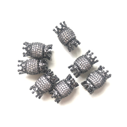 10pcs/lot 16*9mm CZ Paved Double Crown Spacers Black CZ Paved Spacers Crown Beads Charms Beads Beyond