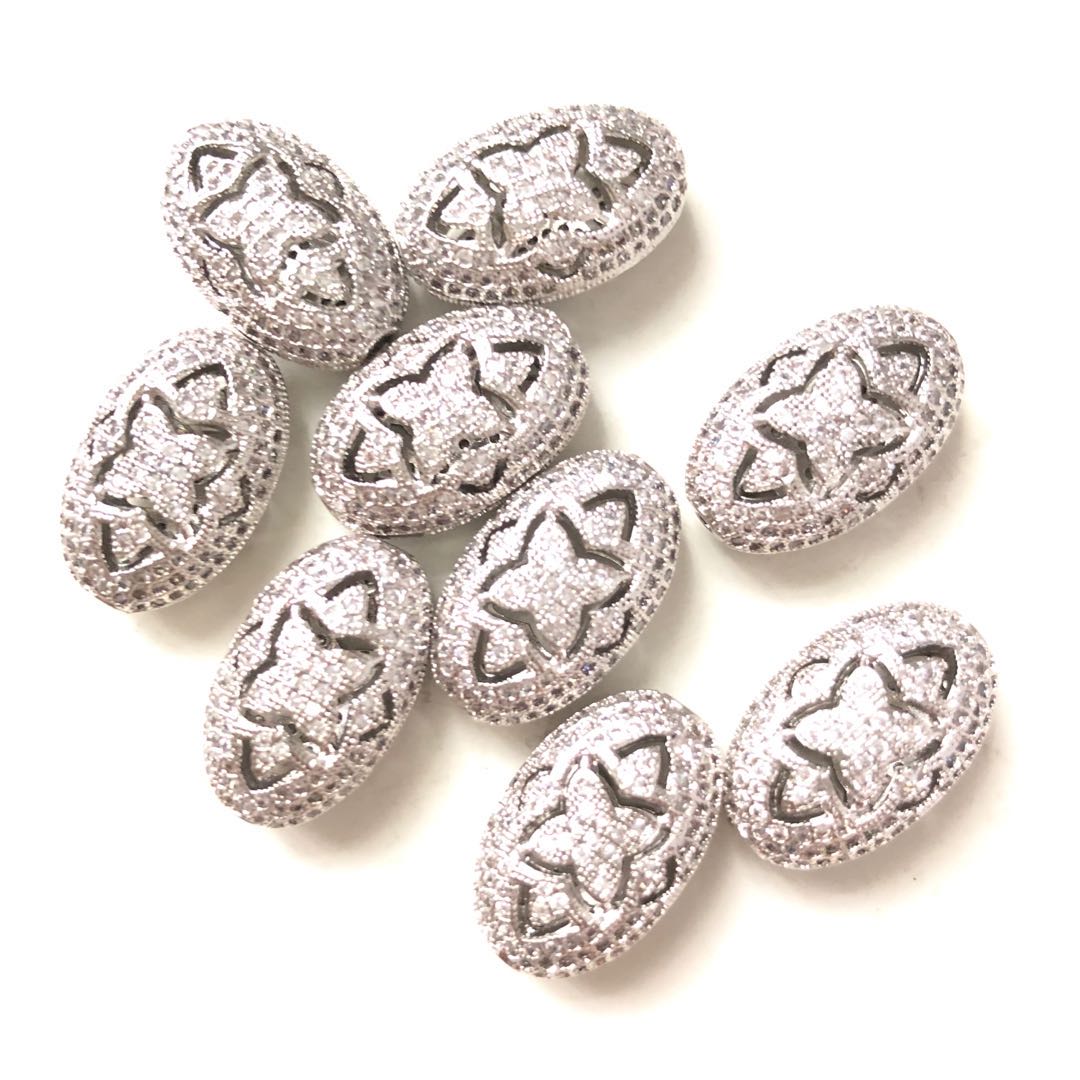 10pcs/lot 18.5*11.5mm CZ Paved Hollow Flower Centerpiece Spacers Silver CZ Paved Spacers Oval Spacers Charms Beads Beyond