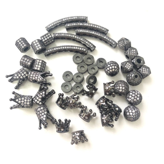 45pcs/lot Clear CZ Paved Spacers Mix Set-Black Black Set CZ Paved Spacers Mix Spacers Beads Set Charms Beads Beyond
