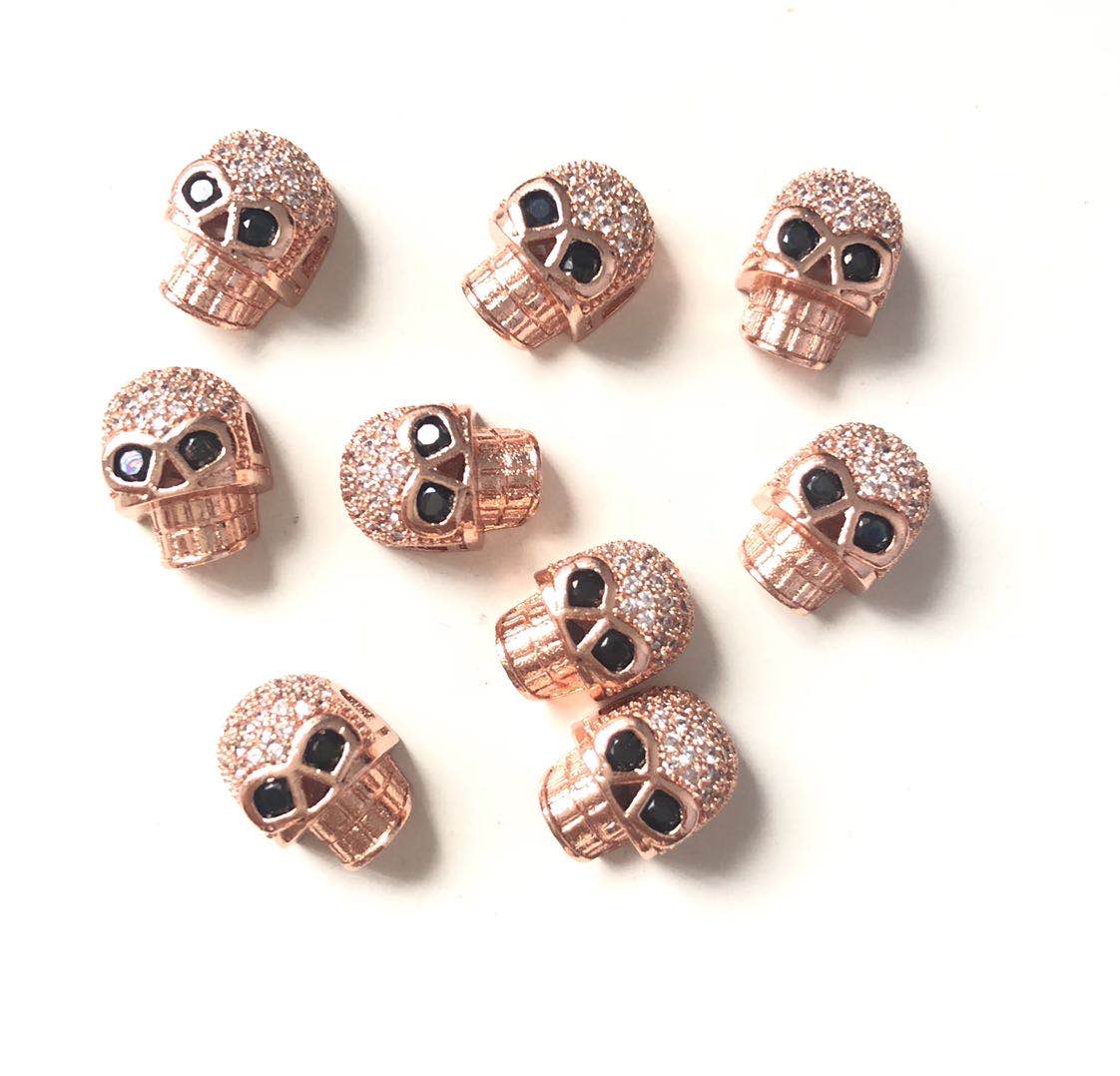 50pcs/lot CZ Paved Skull Head Spacers Rose Gold Wholesale Charms Beads Beyond