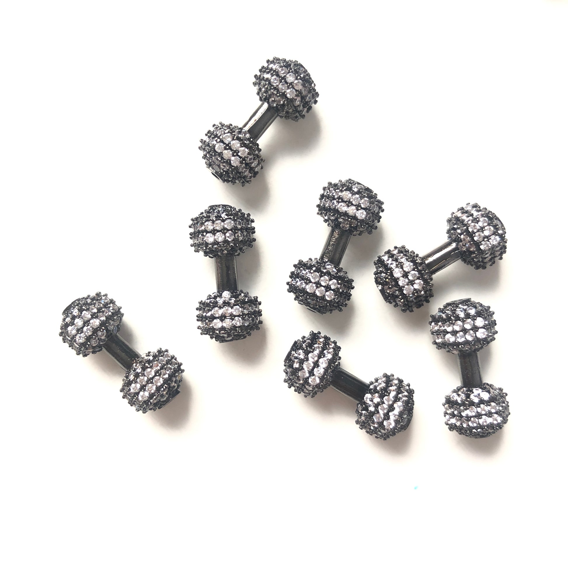10pcs/lot 18*7.8mm CZ Paved Dumbbell Spacers Black CZ Paved Spacers Charms Beads Beyond