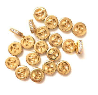 30pcs/lot 8*2.5mm CZ Paved Wheel Rondelle Spacers Gold CZ Paved Spacers Rondelle Beads Charms Beads Beyond