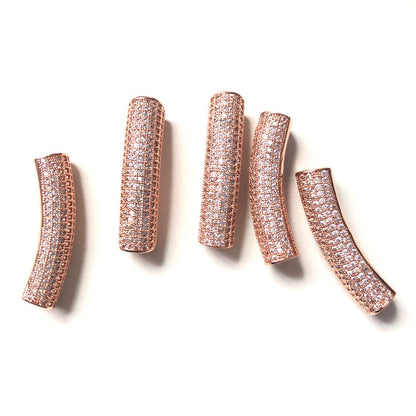 5-10pcs/lot 37.7*9mm CZ Paved Tube Bar Spacers Rose Gold CZ Paved Spacers Tube Bar Centerpieces Charms Beads Beyond