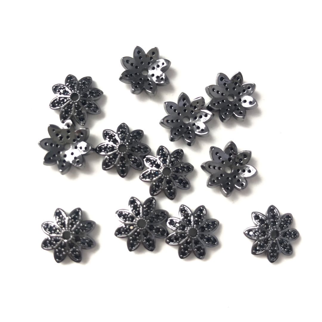 20pcs/lot 10.9mm CZ Paved Beads Caps Flower Spacers Black on Black CZ Paved Spacers Beads Caps Charms Beads Beyond