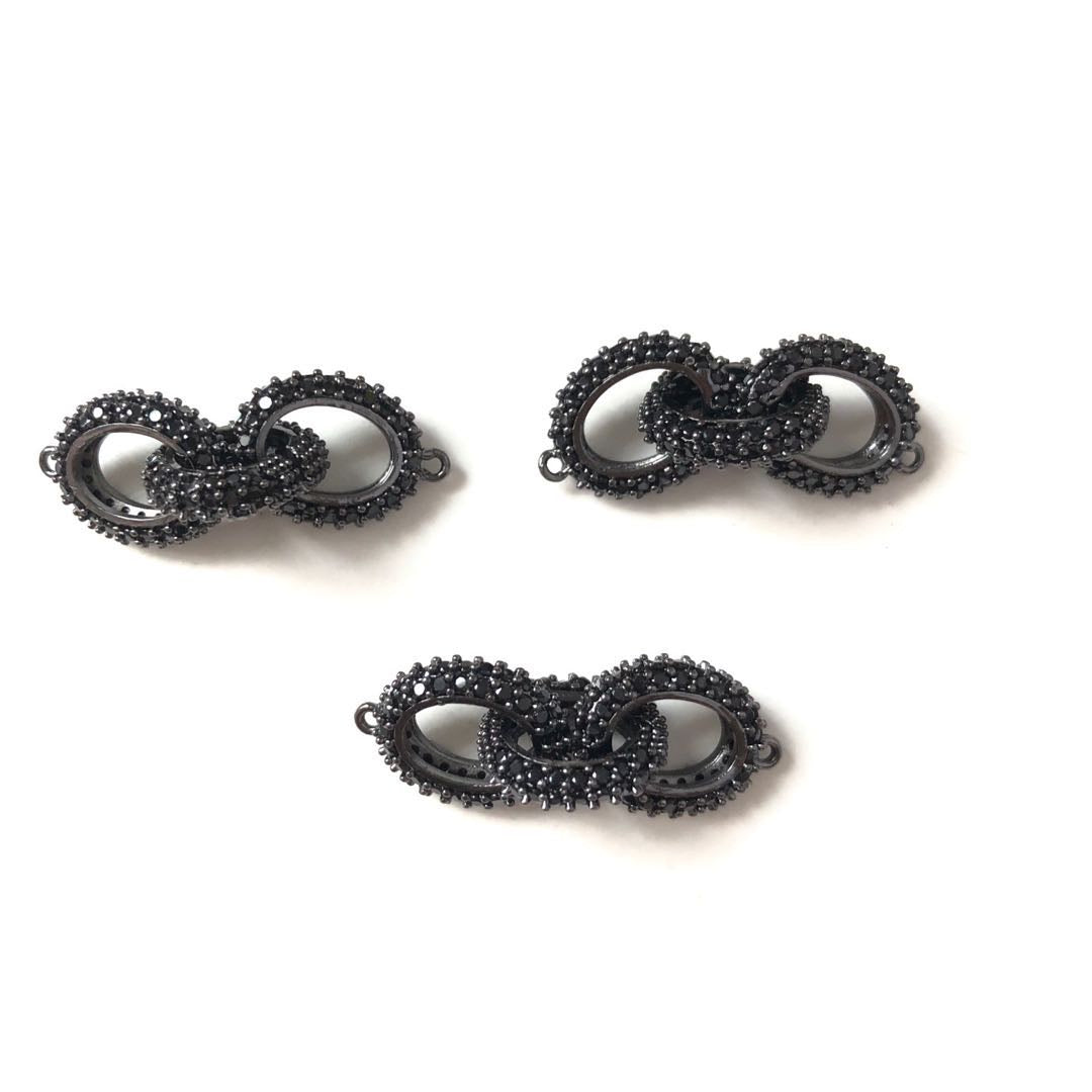 5pcs-10pcslot 31.5*12mm CZ Paved 3-Circle Chain Connectors Black on Black CZ Paved Connectors Chain Charms Beads Beyond