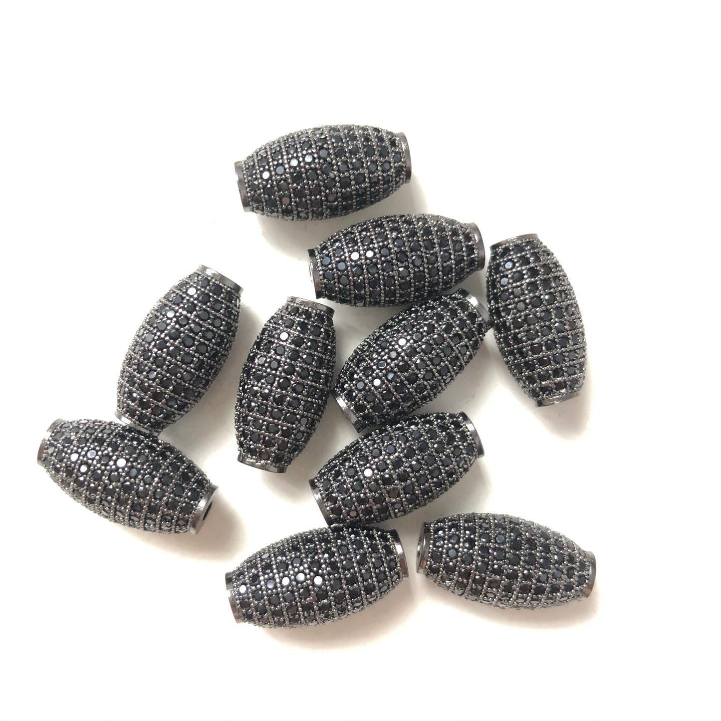 10pcs/lot 20*10mm Clear CZ Paved Oliver Centerpiece Spacers Black on black CZ Paved Spacers Oval Spacers Charms Beads Beyond