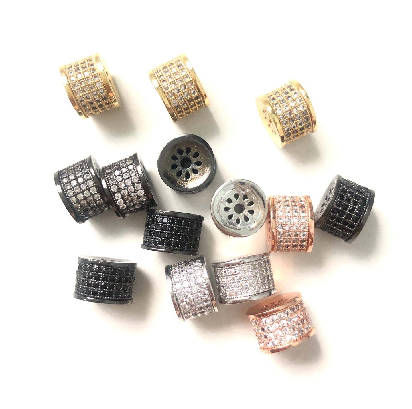 10pcs/lot 9.5*6.5mm CZ Paved Cylinder Rondelle Spacers Mix Color CZ Paved Spacers Rondelle Beads Charms Beads Beyond