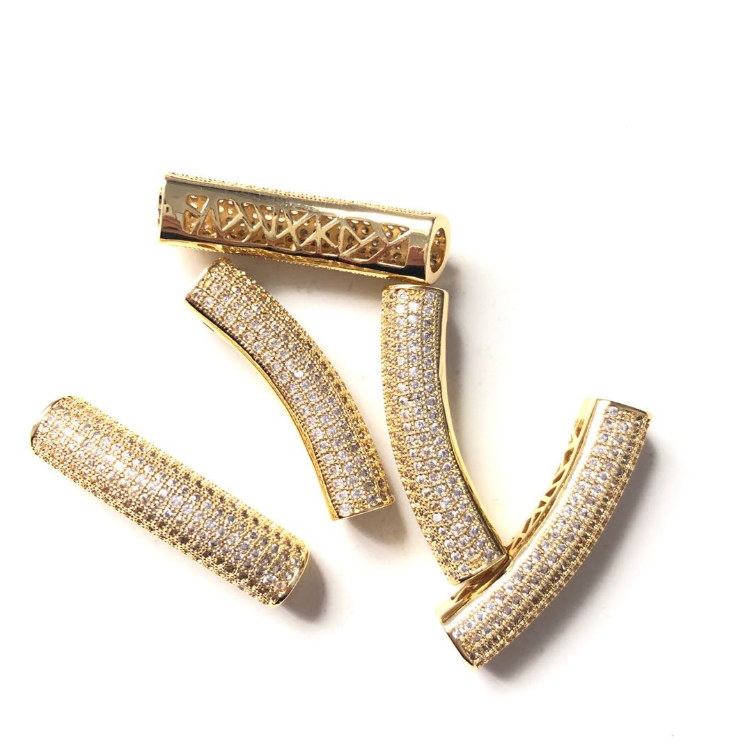 5-10pcs/lot 37.7*9mm CZ Paved Tube Bar Spacers Gold CZ Paved Spacers Tube Bar Centerpieces Charms Beads Beyond