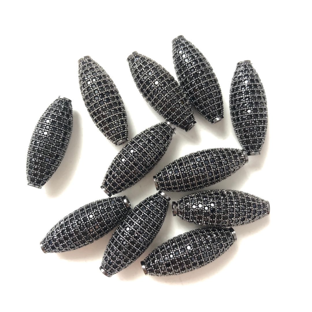 10pcs/lot 28*11mm CZ Paved Oliver Centerpiece Spacers Black on black CZ Paved Spacers Oval Spacers Charms Beads Beyond