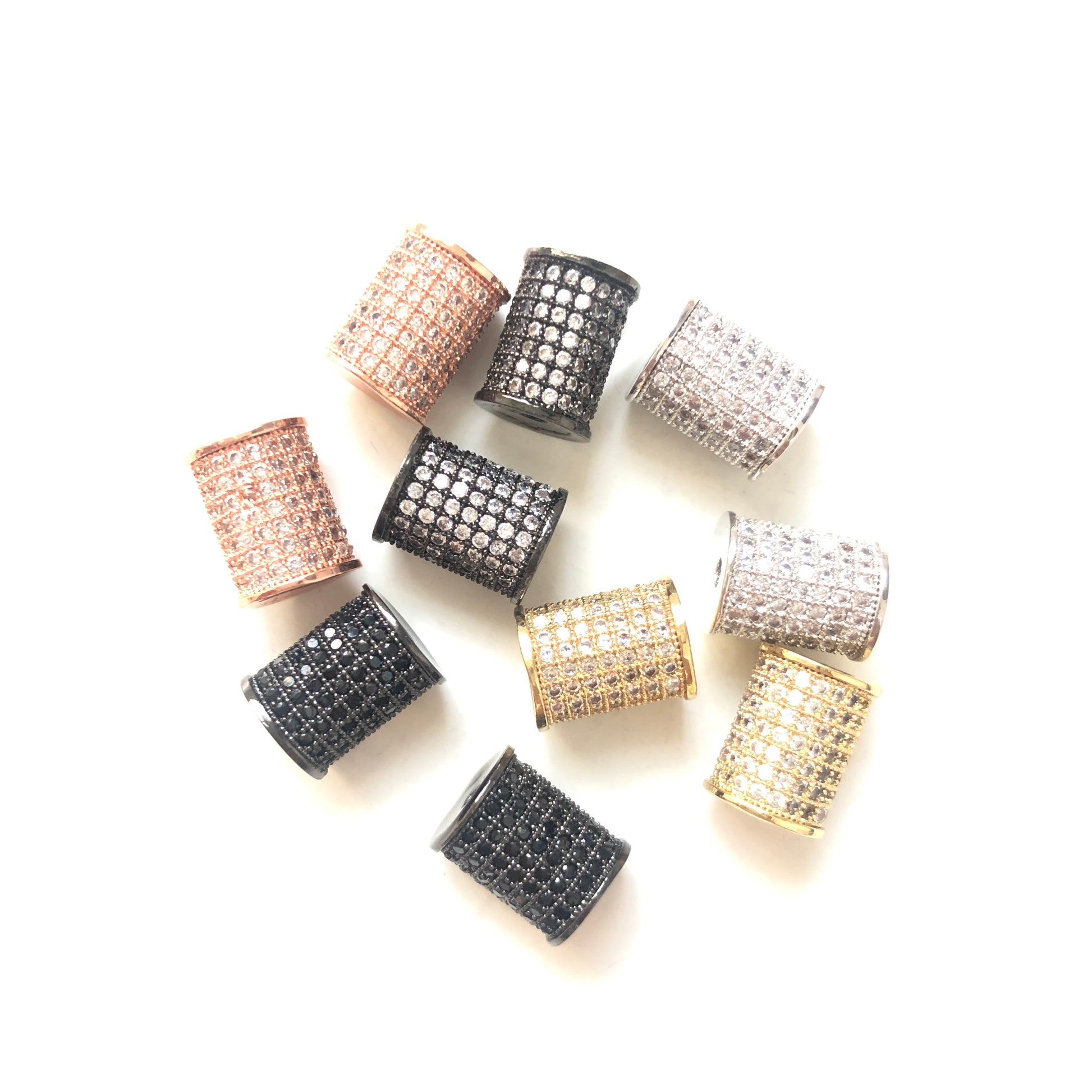 10pcs/lot 10*8mm CZ Paved Cylinder Rondelle Spacers Mix Color CZ Paved Spacers Rondelle Beads Charms Beads Beyond