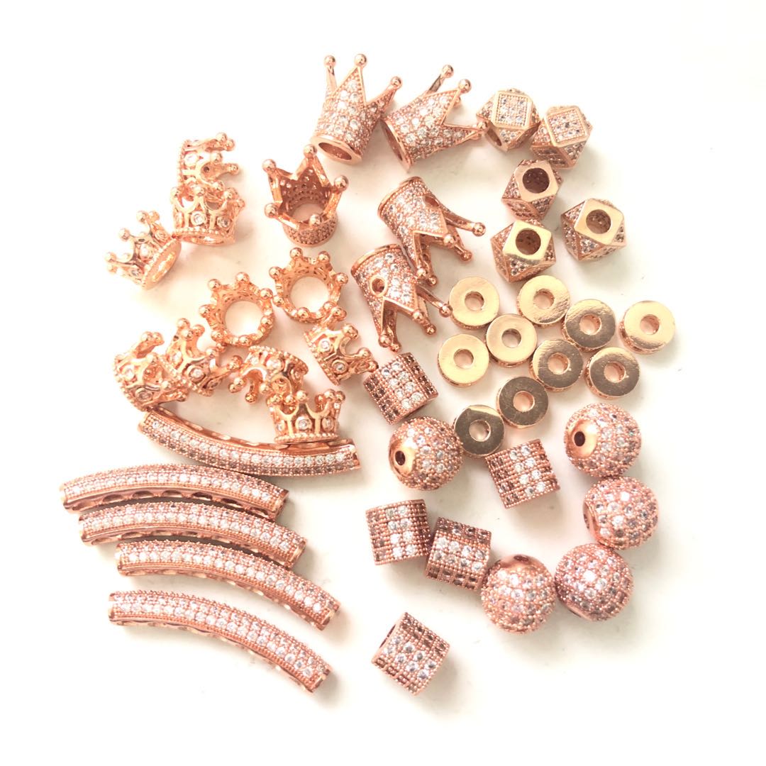 45pcs/lot Clear CZ Paved Spacers Mix Set-Rose Gold Rose Gold Set CZ Paved Spacers Mix Spacers Beads Set Charms Beads Beyond