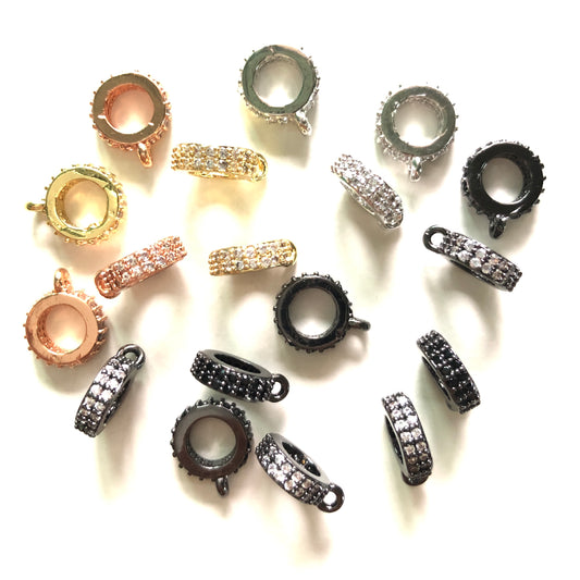 20pcs/lot 9*3mm CZ Paved Round Bail Spacers Mix Colors CZ Paved Spacers Bail Beads Charms Beads Beyond