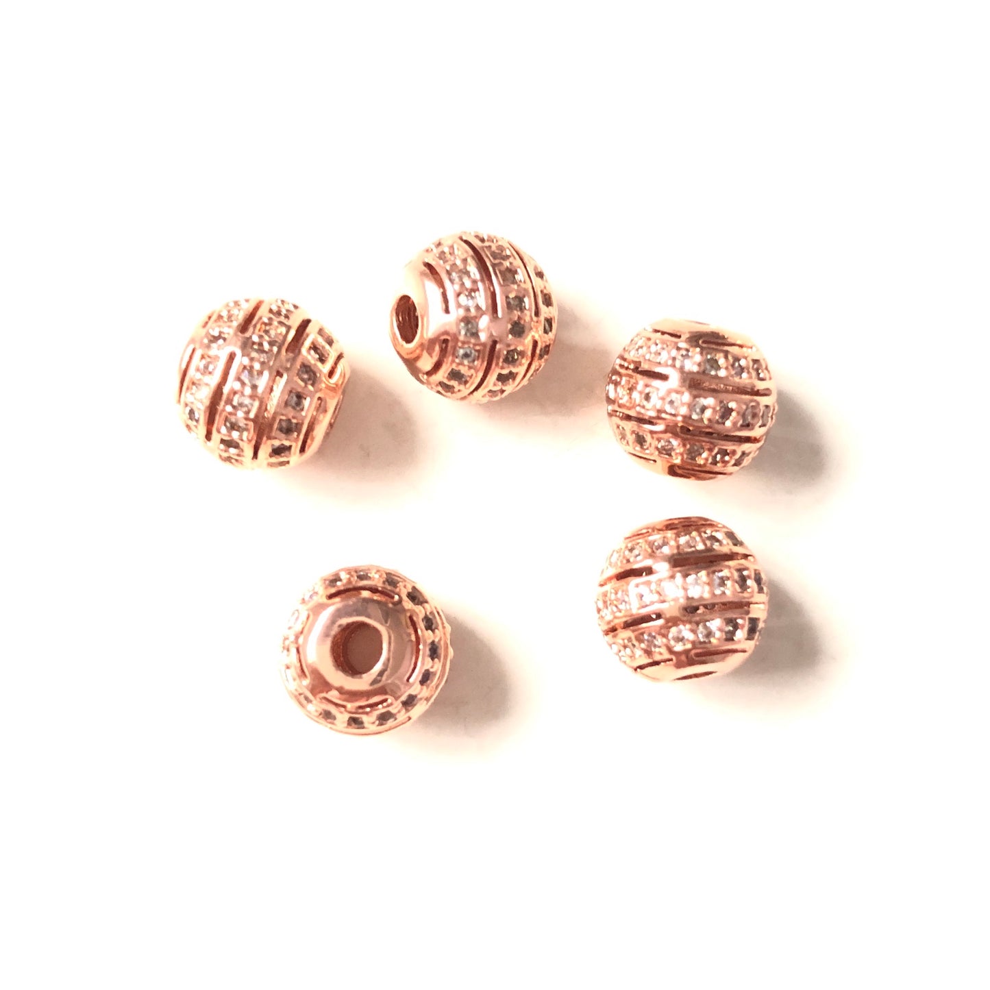 20pcs/lot 8mm CZ Paved Hollow Round Ball Spacers Rose Gold CZ Paved Spacers 8mm Beads Ball Beads Charms Beads Beyond