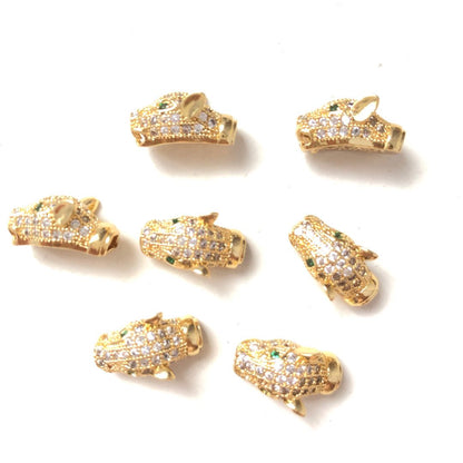 10pcs/lot 15 *10mm Clear CZ Paved Panther Spacers Gold CZ Paved Spacers Animal Spacers Charms Beads Beyond