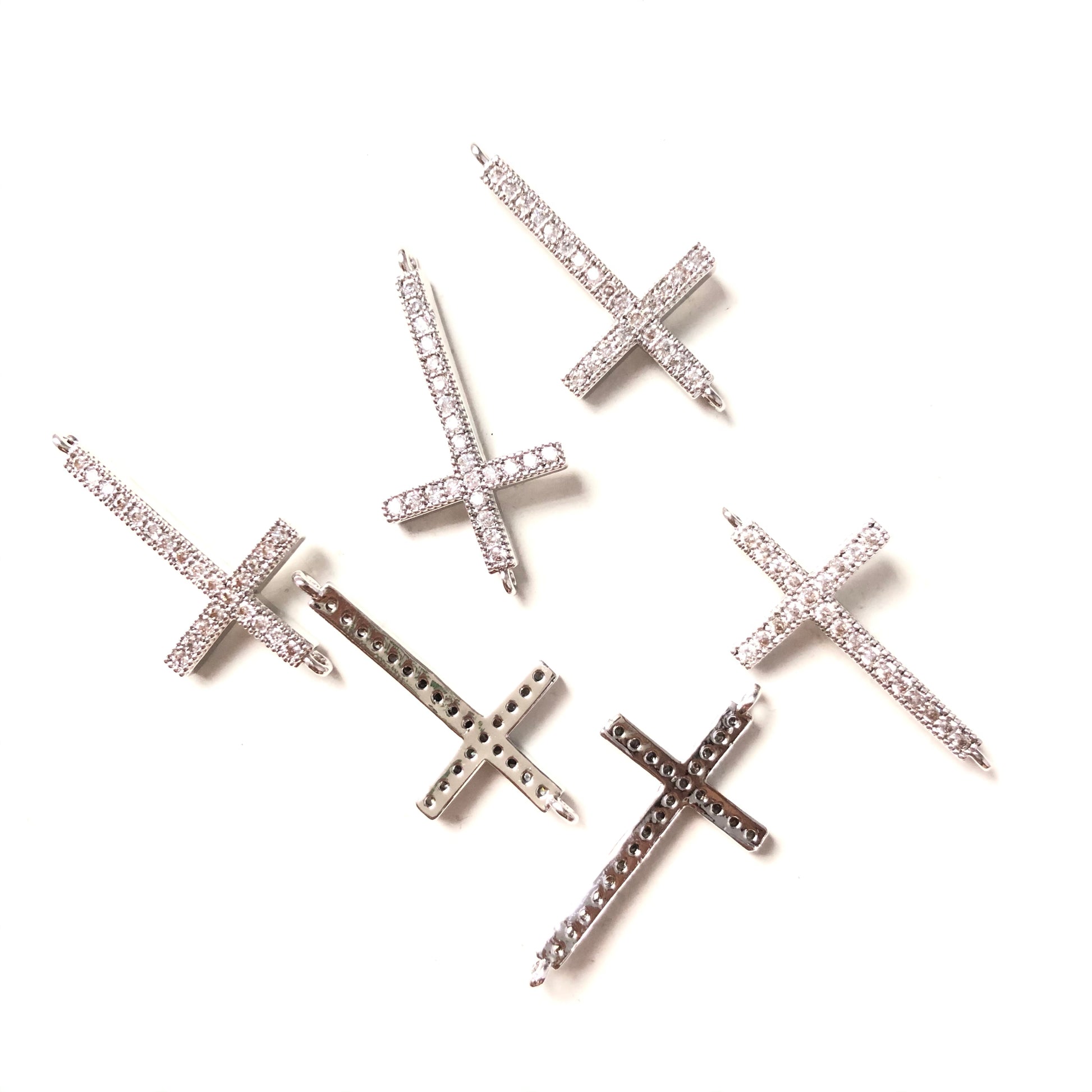 10pcs/lot 30.7*16mm CZ Paved Cross Connectors Silver CZ Paved Connectors Cross Charms Beads Beyond