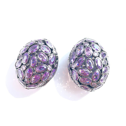 1PC 26.7*21mm Big Size Clear Purple Red CZ Hollow Flat Oval Centerpiece CZ Egg Beads Spacers Purple on Black CZ Paved Spacers Egg Beads Charms Beads Beyond