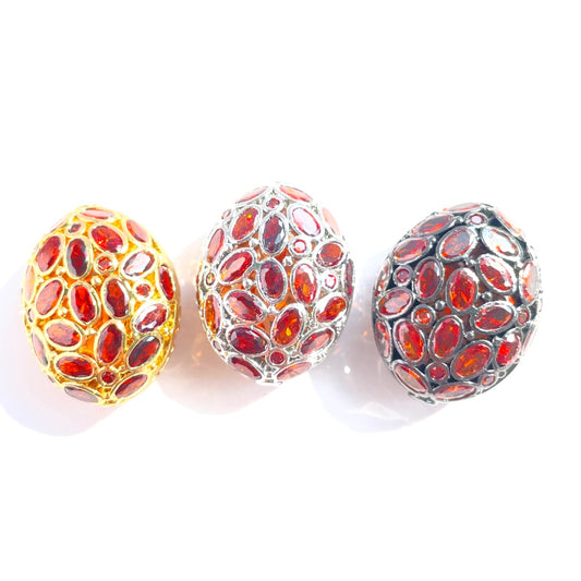 5pc 26.7*21mm Big Size Red CZ Hollow Flat Oval Centerpiece CZ Egg Beads Spacers Mix Colors CZ Paved Spacers Egg Beads Charms Beads Beyond