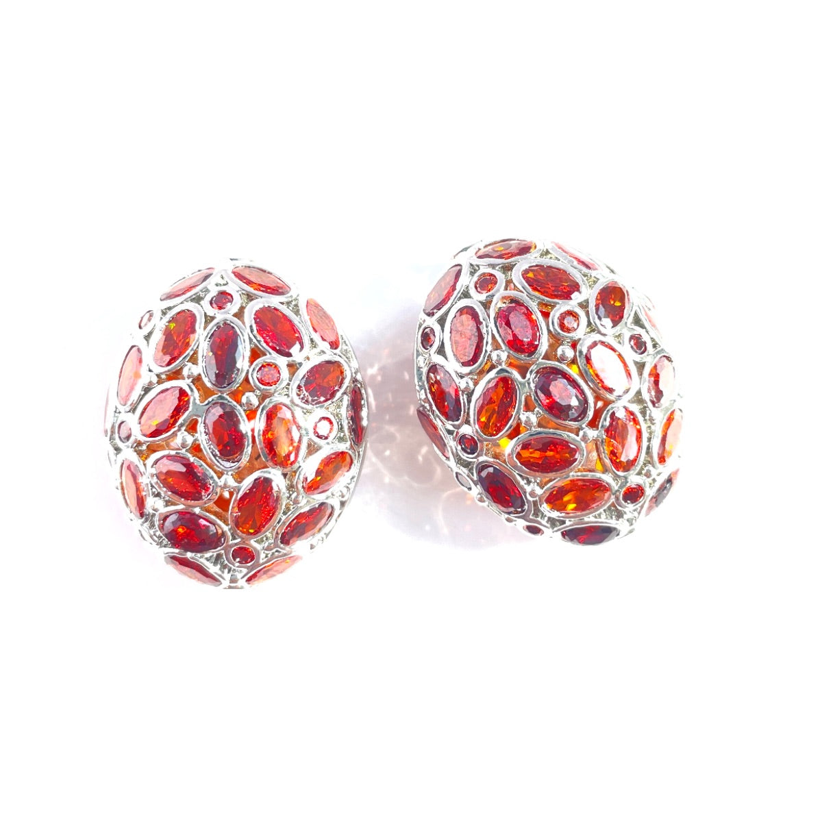 5pc 26.7*21mm Big Size Red CZ Hollow Flat Oval Centerpiece CZ Egg Beads Spacers Red on Silver CZ Paved Spacers Egg Beads Charms Beads Beyond