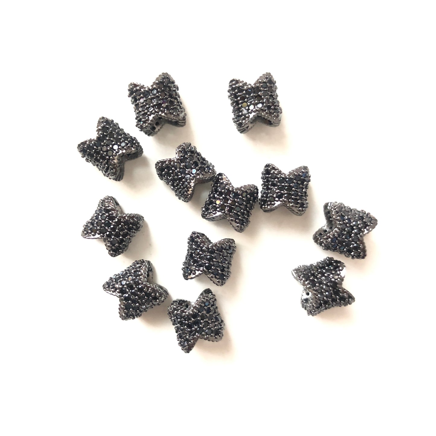 20pcs/lot 8*6.8mm CZ Paved Flower Tube Spacers Black on Black CZ Paved Spacers Tube Bar Centerpieces Charms Beads Beyond