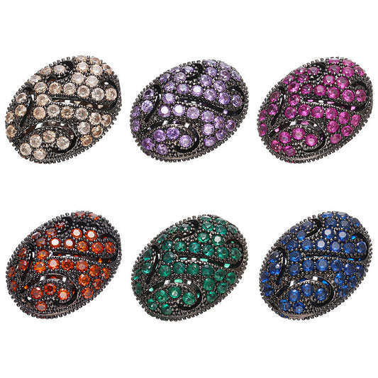 10pcs/lot 16*12mm Multicolor CZ Paved Oval Centerpiece Spacers Mix Color CZ Paved Spacers Colorful Zirconia Oval Spacers Charms Beads Beyond