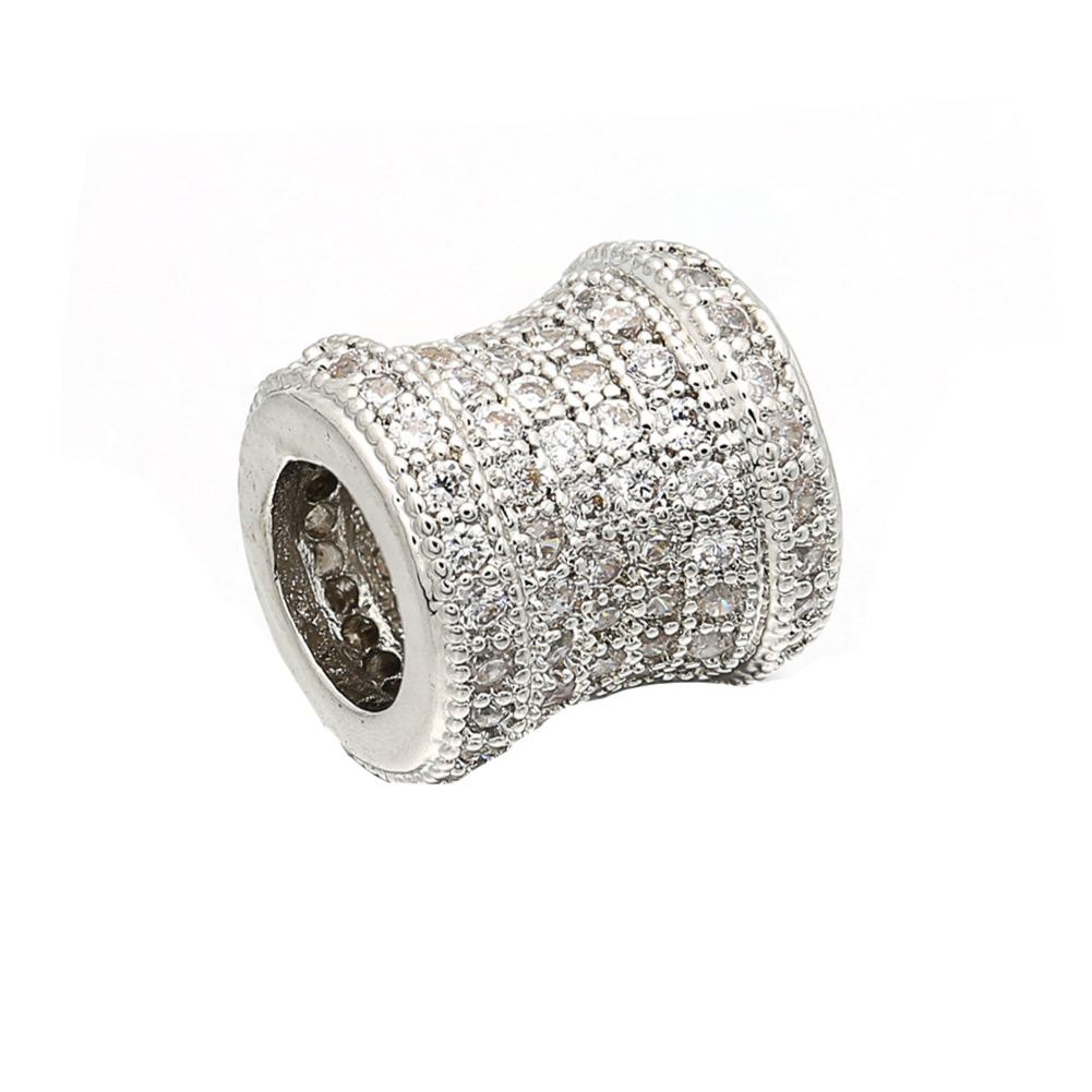 10pcs/lot 8.5*9mm CZ Paved Tube Spacers Silver CZ Paved Spacers Tube Bar Centerpieces Charms Beads Beyond